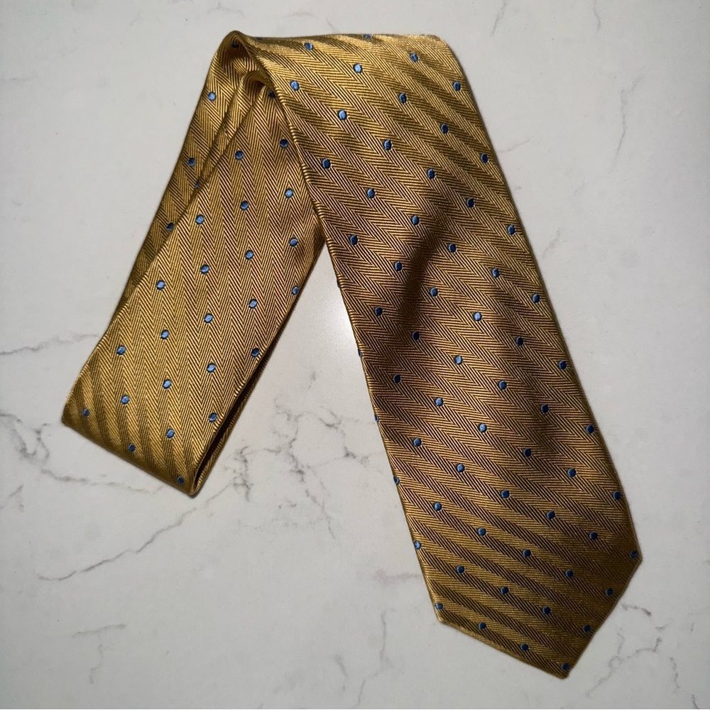 Jos. A. Bank Heritage Collection Gold and Blue Polka Dot 100% Silk Tie